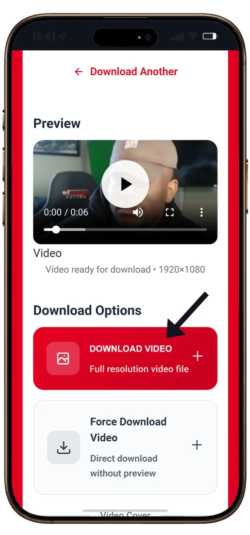 Pasting the Pinterest link into PintDownloader on a phone and downloading the video