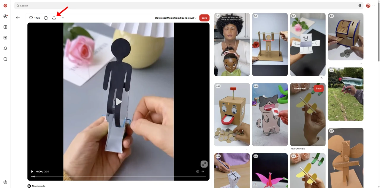 Opening Pinterest in a desktop browser to find the video pin