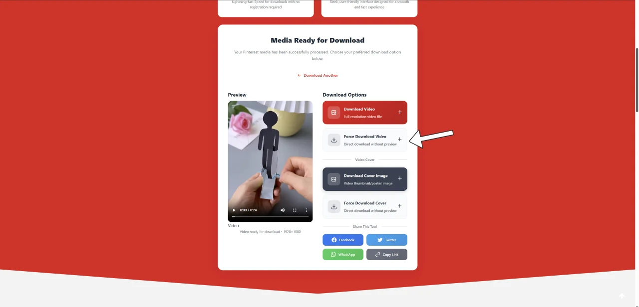 Downloading the fetched Pinterest video to the device as an MP4 file